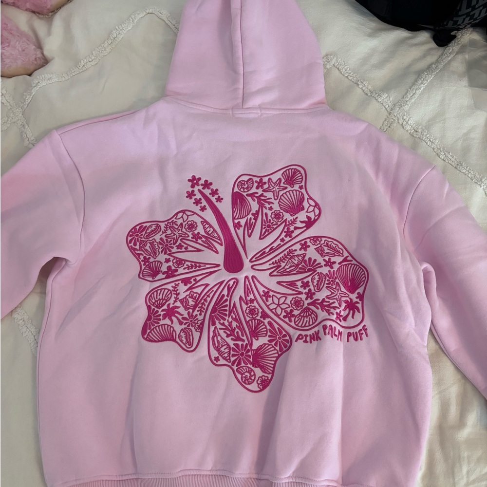 Pink palm puff "Hawaii Hibiscus" Hoodie in Blush - Picture 4 of 8